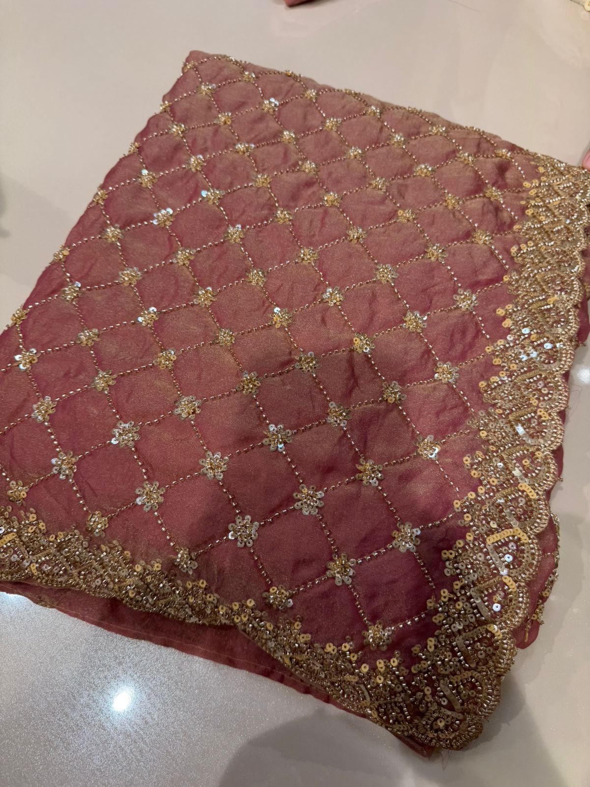Dusty Rose Sequin Embroidered Party Wear Saree