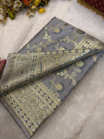 Pastel Banarasi Silk Blend Satin Saree