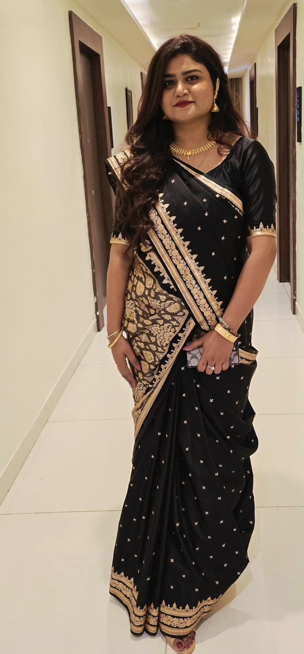 soft Premium Silk Saree with Silver Zari Floral Border Weaving