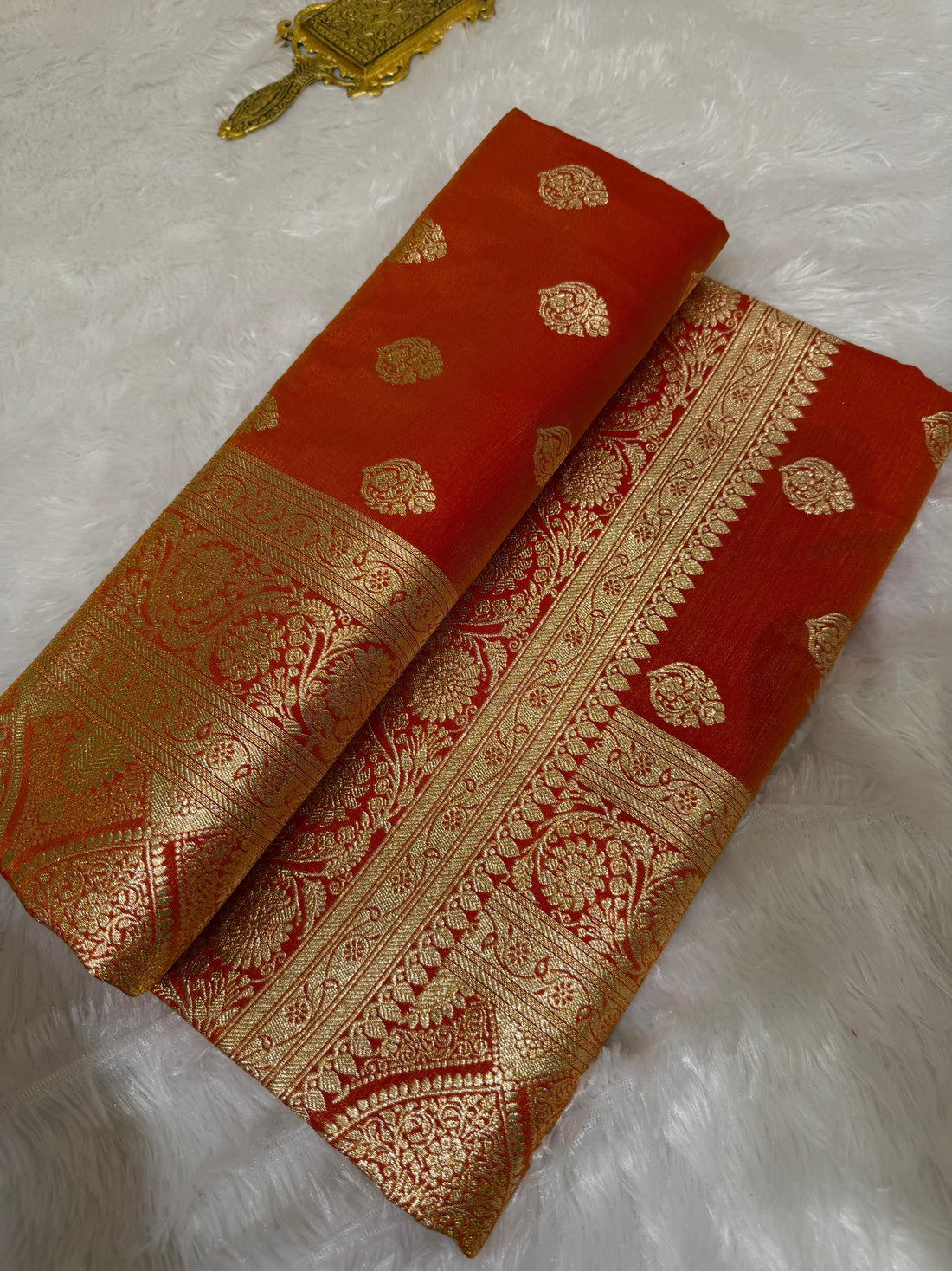 Satin Saree With Golden Zari Weaving