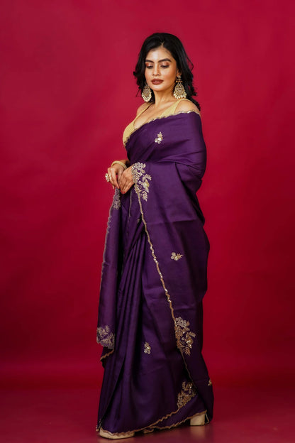 Purple Tussar Saree With Blouse Piece