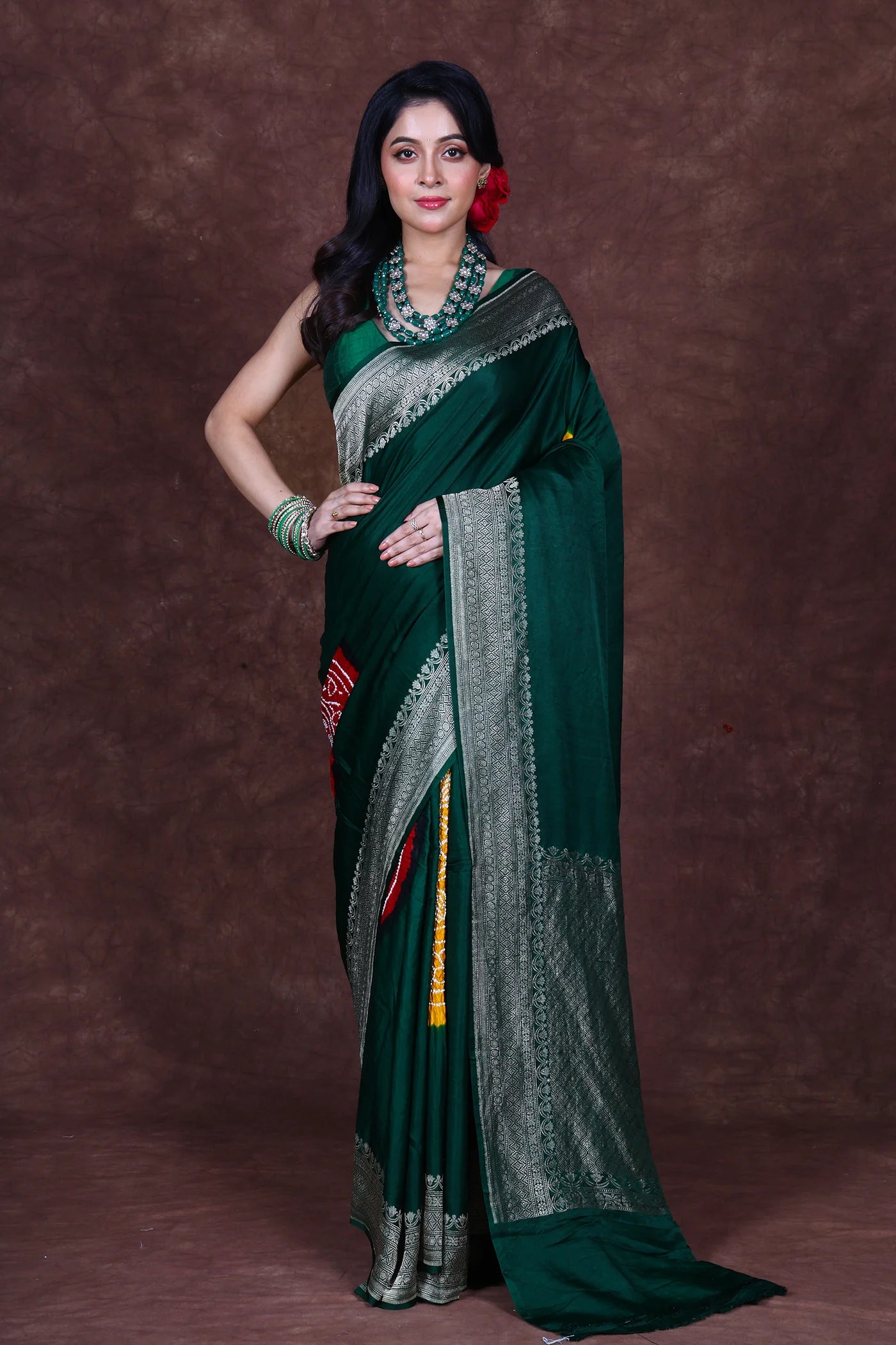 Orange Dual Tone Silk Kanjivaram Saree With Blouse Piece