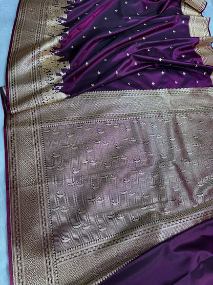 Ganga Ghat Banarasi Silk Satin Saree With Heritage Zari Border