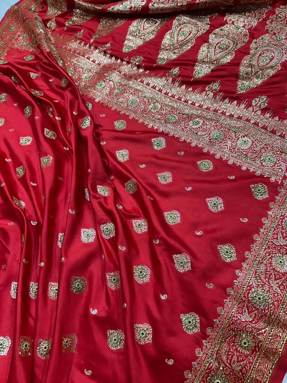 Rajwada Banarasi Bridal Stone Work Saree – Bridal Red