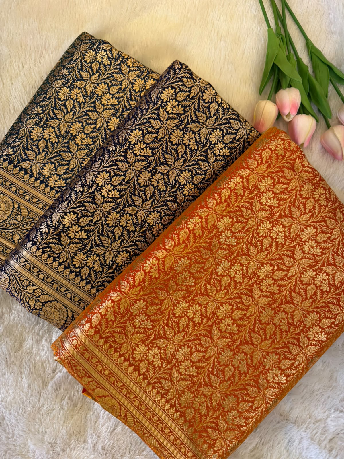 Premium Banarasi Satin Brocade Floral Zari Woven Saree