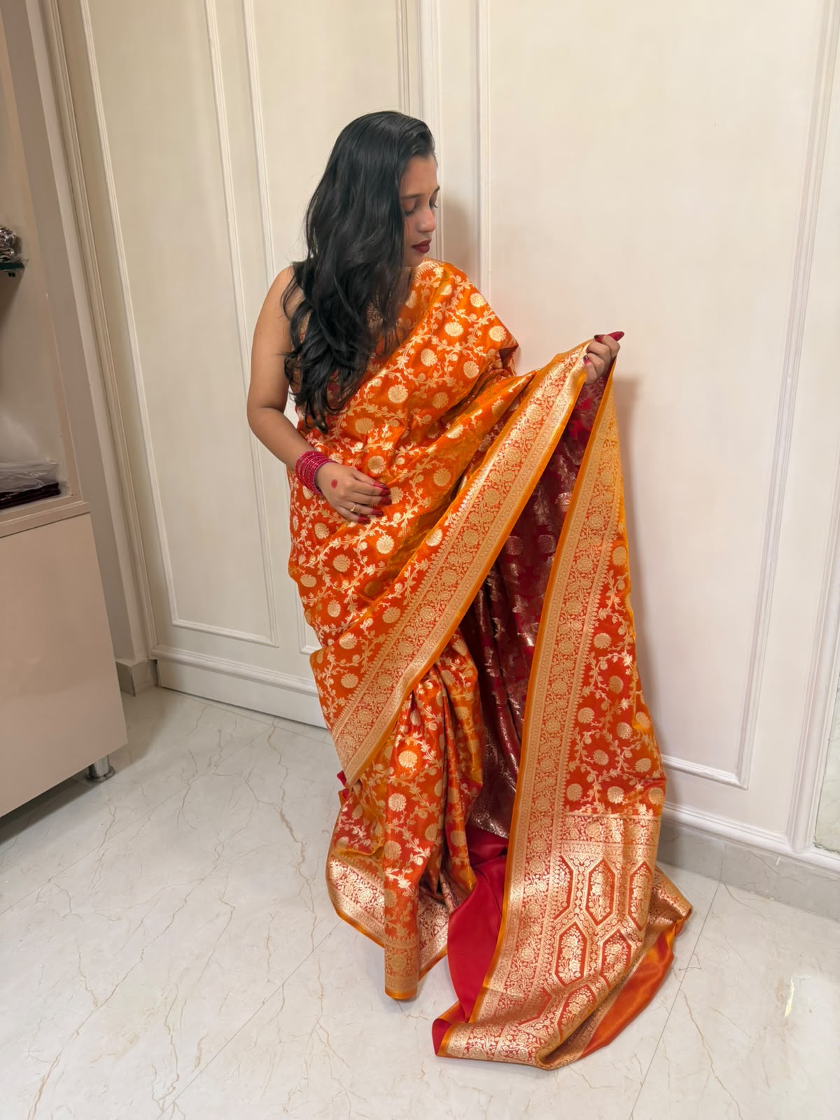 Premium Banarasi Satin Floral Zari Woven Saree