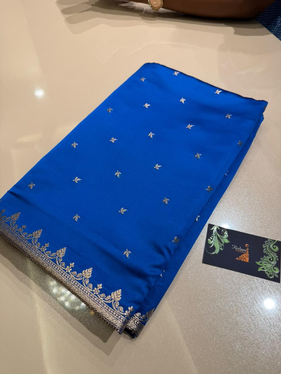 Royal Blue Premium Silk Saree with Silver Zari Floral Border Weaving