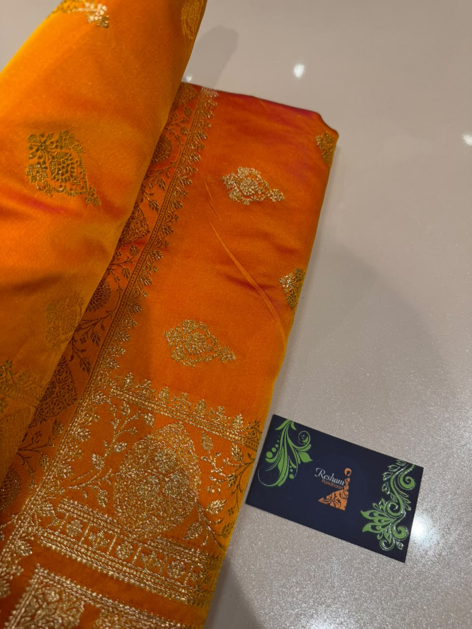 Sunset Orange Premium Banarasi Silk Saree with Golden Zari Weaving