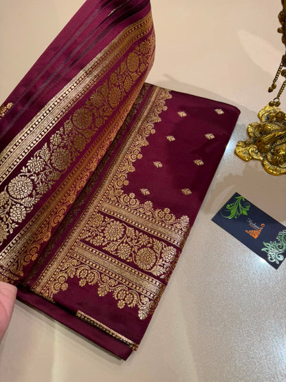 Burgundy Premium Banarasi Silk Saree with Rich Copper Gold Zari Weaving