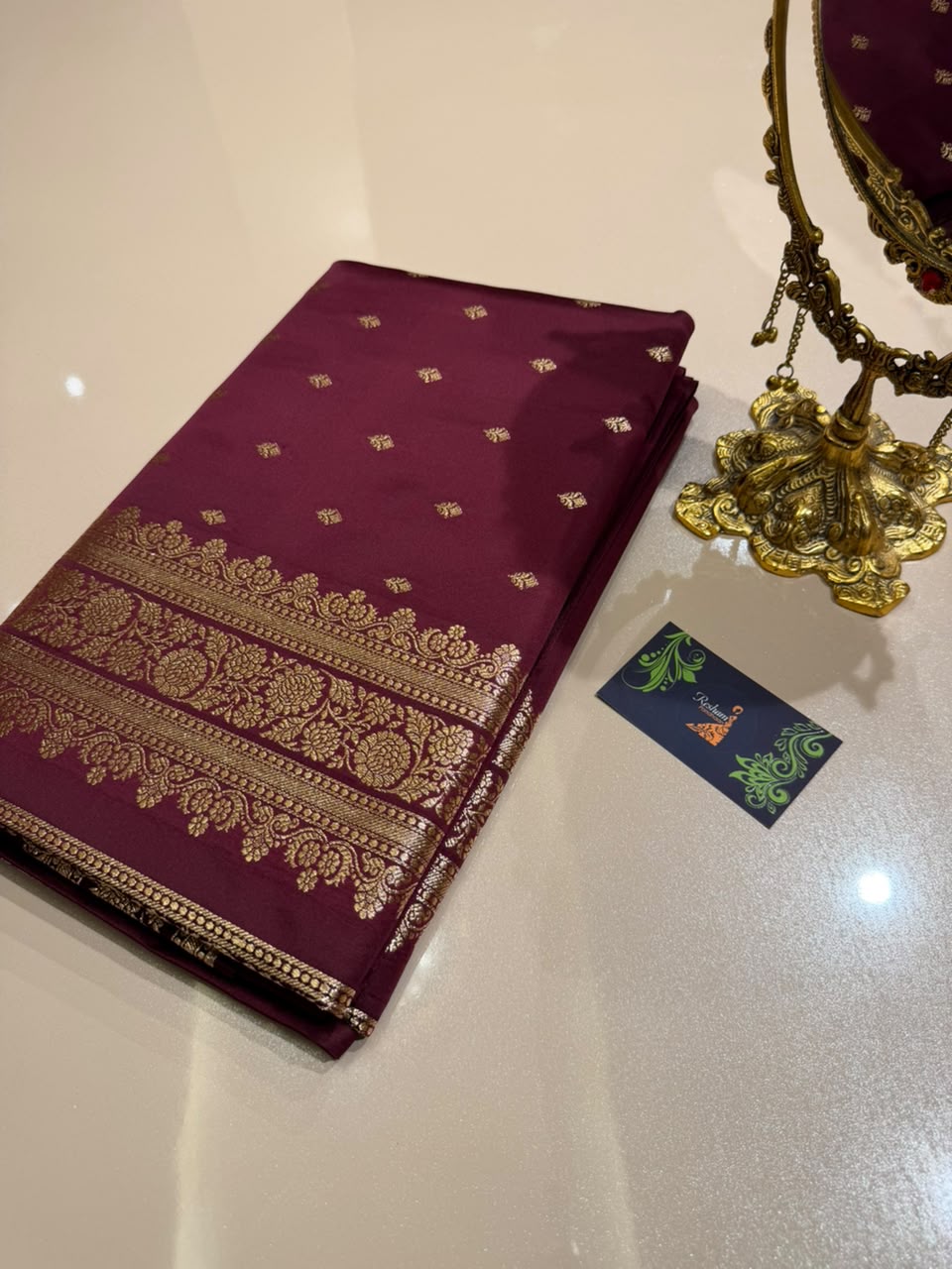 Burgundy Premium Banarasi Silk Saree with Rich Copper Gold Zari Weaving