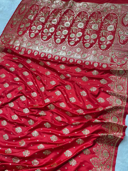 Crimson Red Banarasi Saree with Heavy Zari &amp; Stone Work