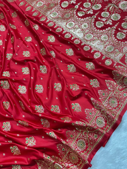 Crimson Red Banarasi Saree with Heavy Zari &amp; Stone Work