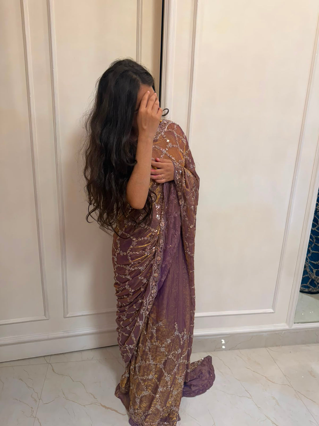 Kolkata Handwork Soft Tissue Saree with Sequin Work