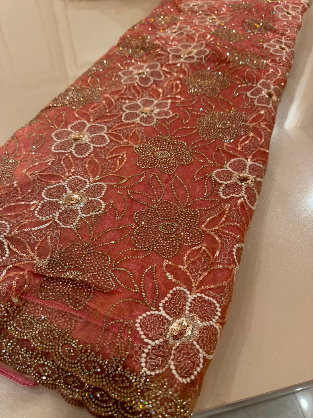 Peach Fancy Party Wear Saree with Intricate Stone Work