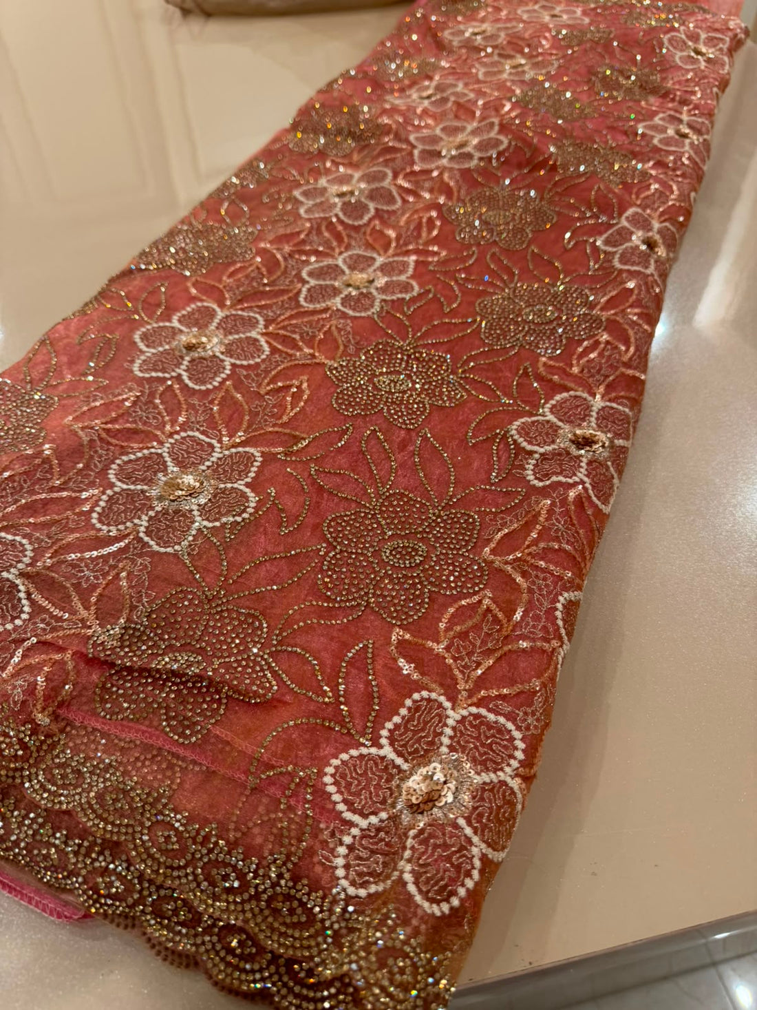 Peach Fancy Party Wear Saree with Intricate Stone Work