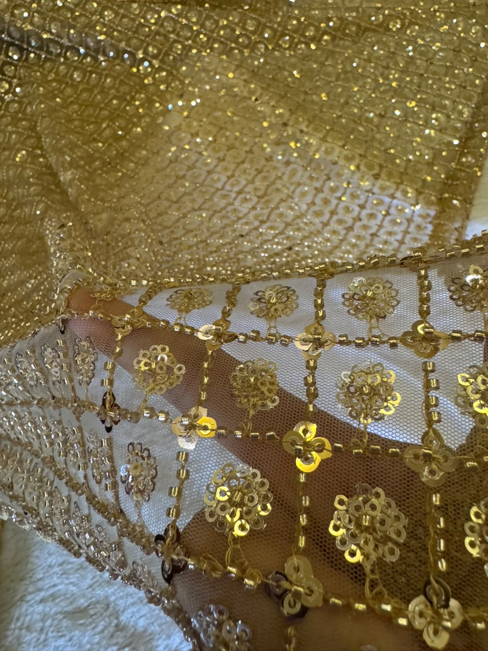 Golden &amp; White Aari Moti Handwork Saree | Party &amp; Wedding Wear