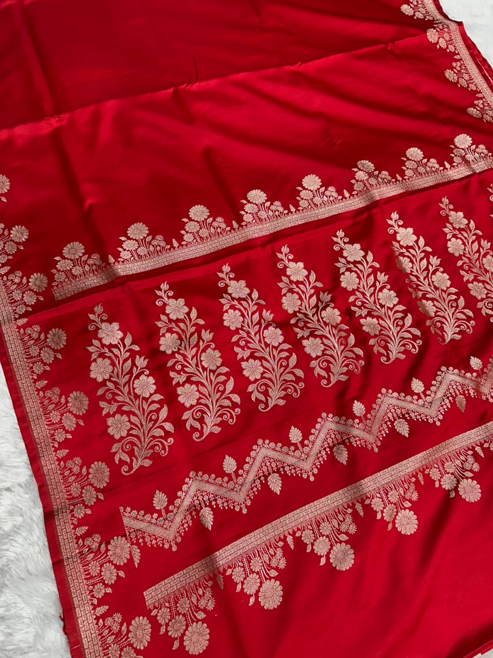 Premium Silk Satin Saree with Zari Floral Weaving – Multi Colour Options
