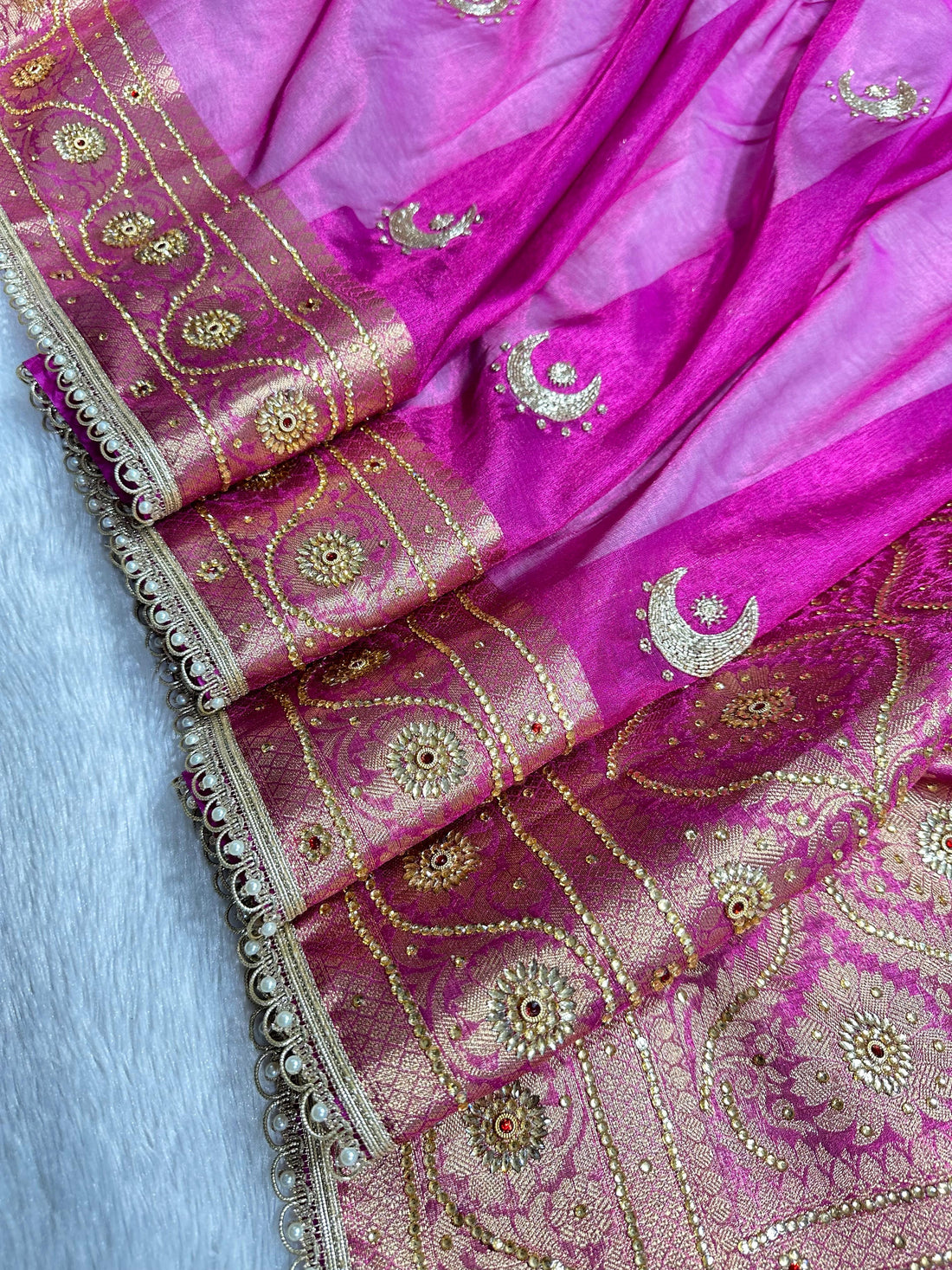Pretty Pink Chand Tara Handwork Saree with Moti Detailing