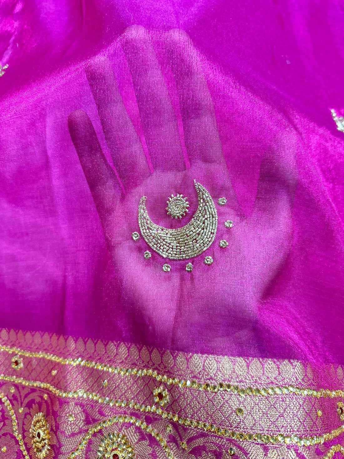 Pretty Pink Chand Tara Handwork Saree with Moti Detailing