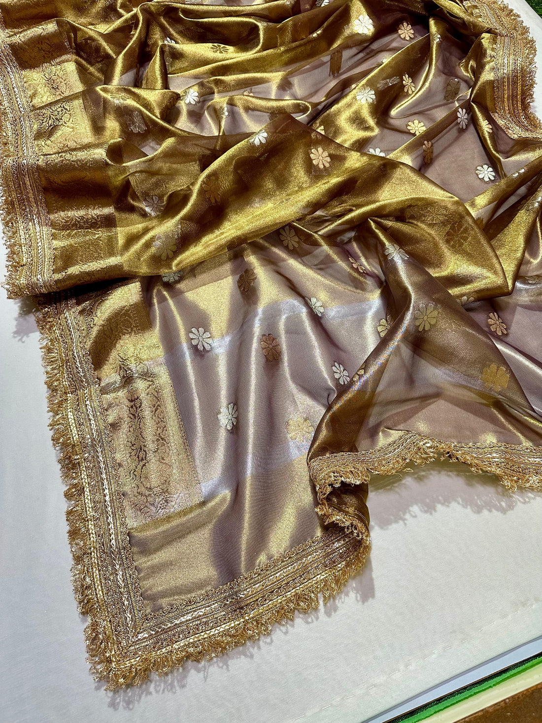 Metallic Gold Banarasi Semi Katan Silk Saree