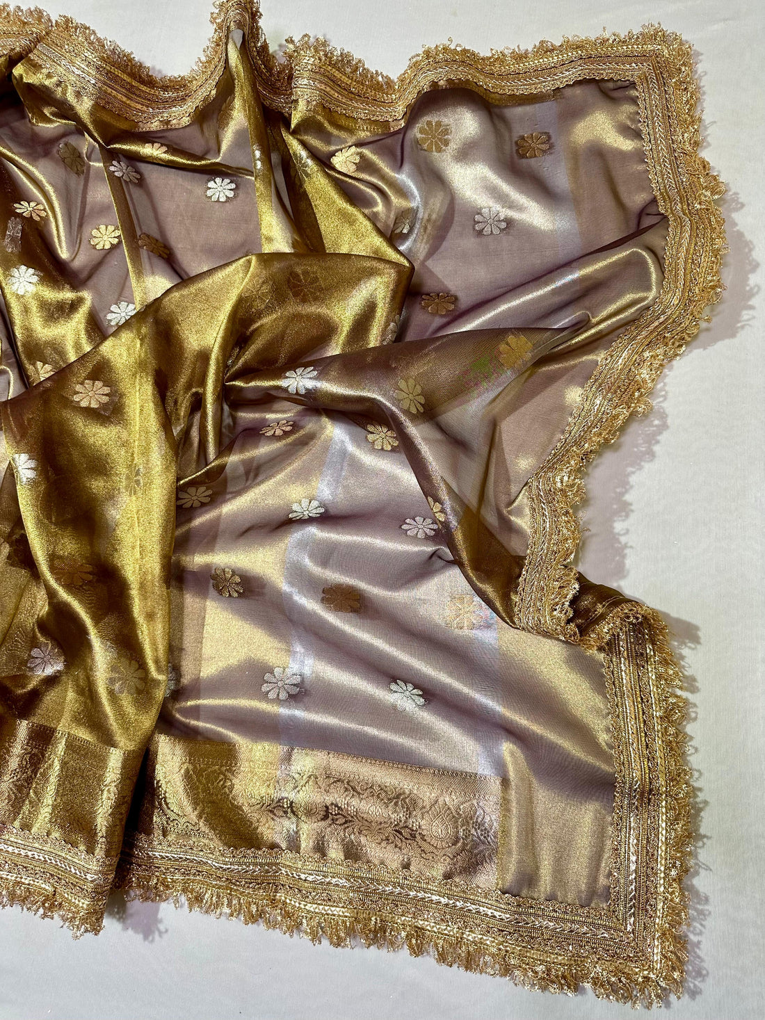 Metallic Gold Banarasi Semi Katan Silk Saree