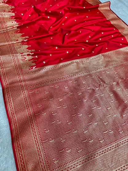 Ganga Ghat Banarasi Silk Satin Saree With Heritage Zari Border