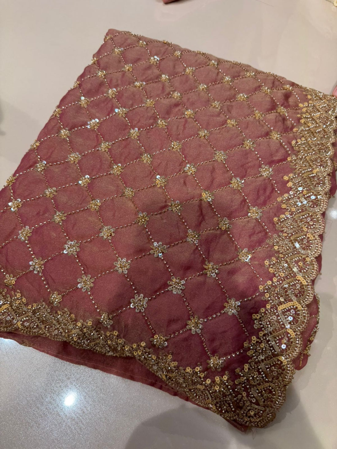 Dusty Rose Sequin Embroidered Party Wear Saree