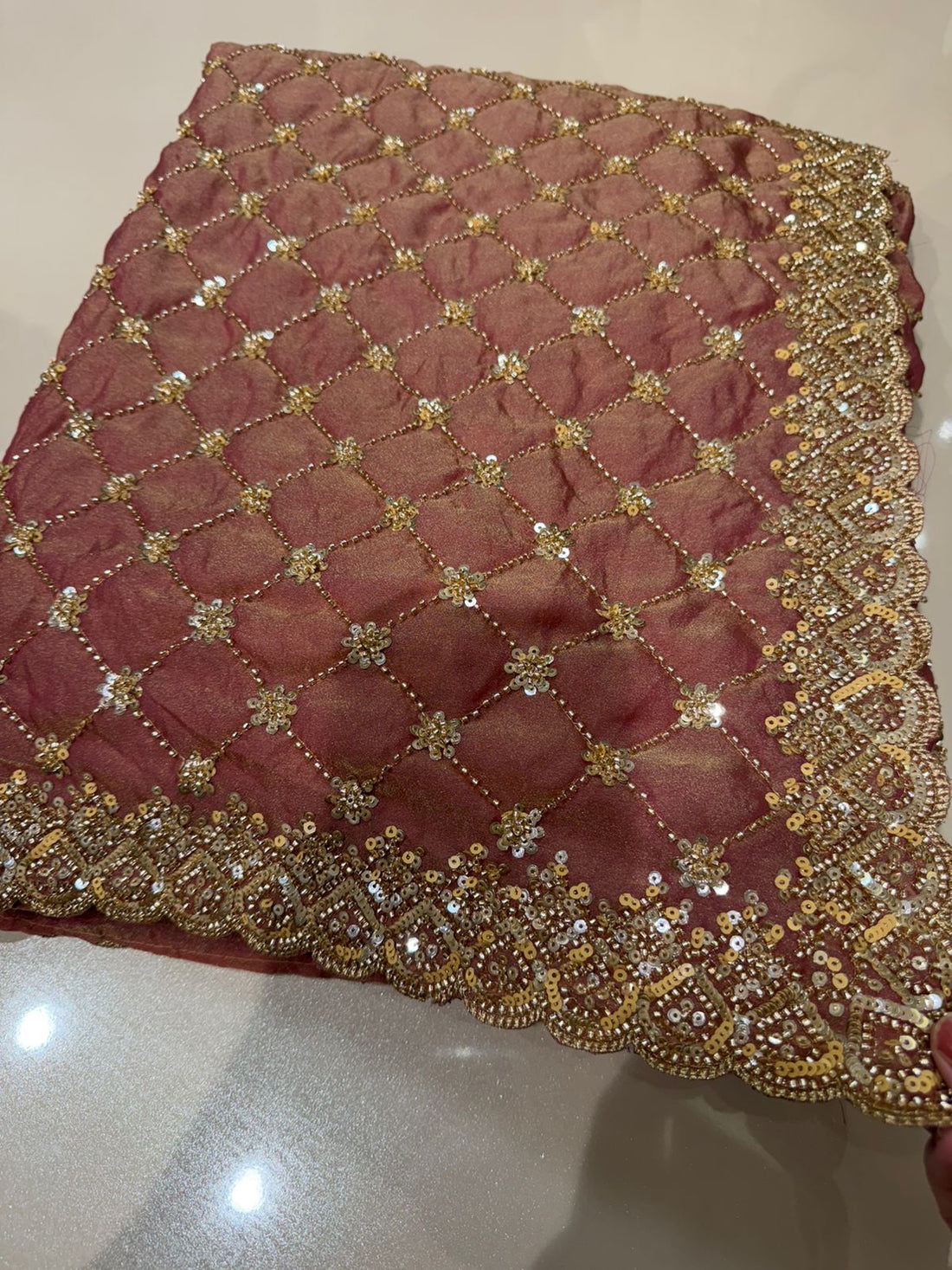 Dusty Rose Sequin Embroidered Party Wear Saree