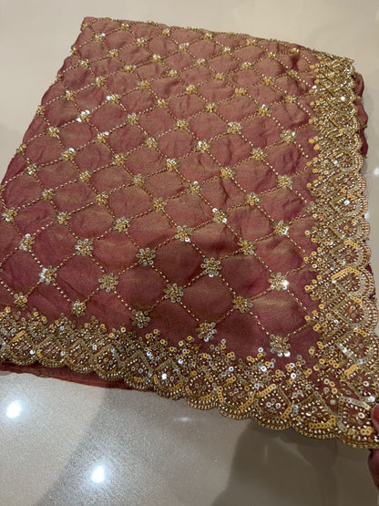 Dusty Rose Sequin Embroidered Party Wear Saree