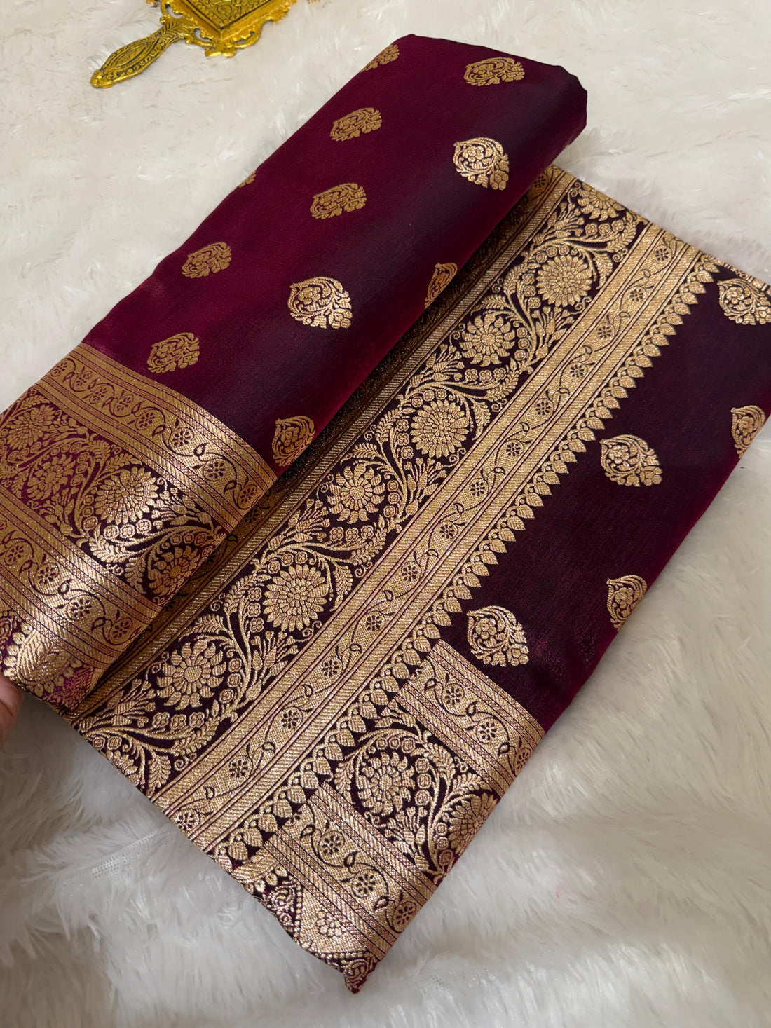 Satin Saree With Golden Zari Weaving