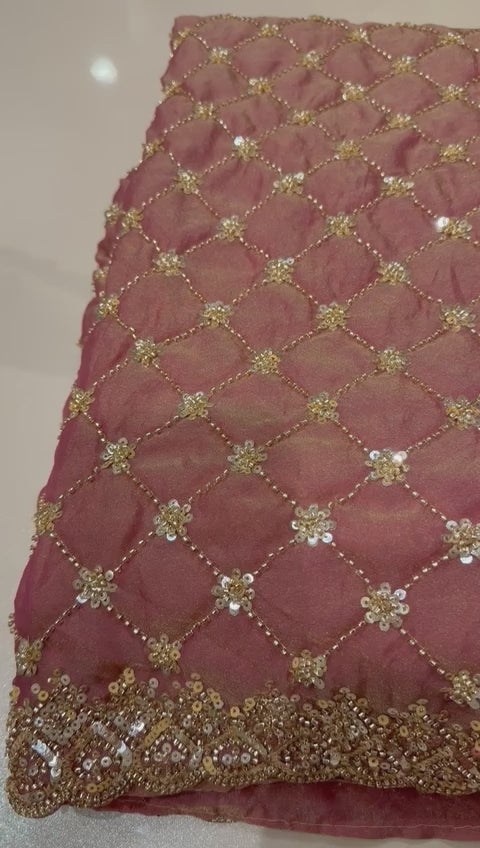 Peach Aari &amp; Moti Handwork Saree | Party &amp; Wedding Wear