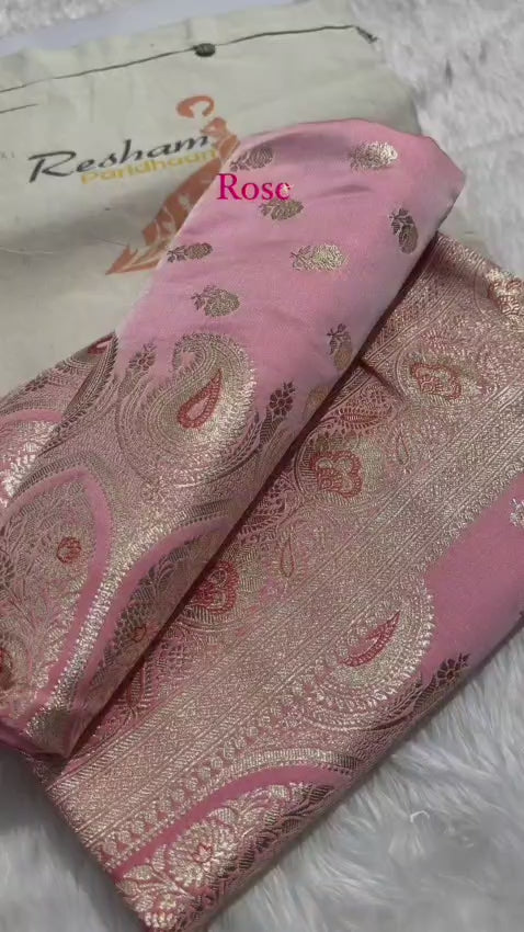 Rose Motif Banarasi Silk Blend Saree – Elegant Zari Weaving