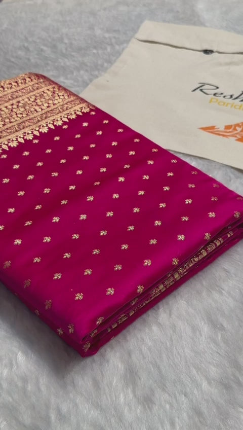 Premium Silk Satin Saree – Pink, Yellow, Wine, Red &amp; Royal Blue