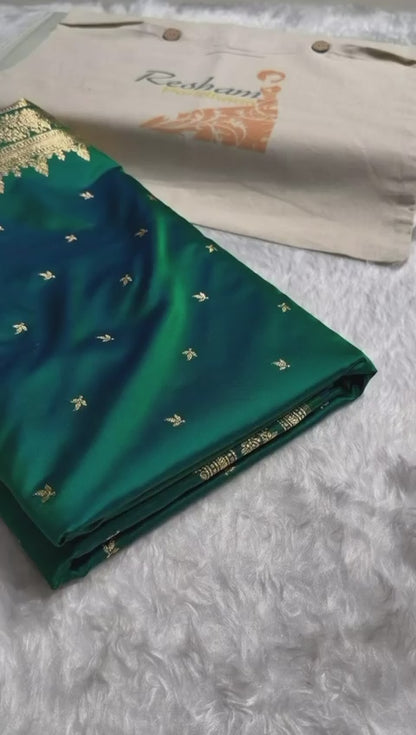 soft Premium Silk Saree with Silver Zari Floral Border Weaving