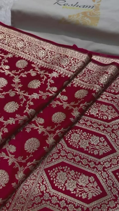 Premium Banarasi Satin Floral Zari Woven Saree