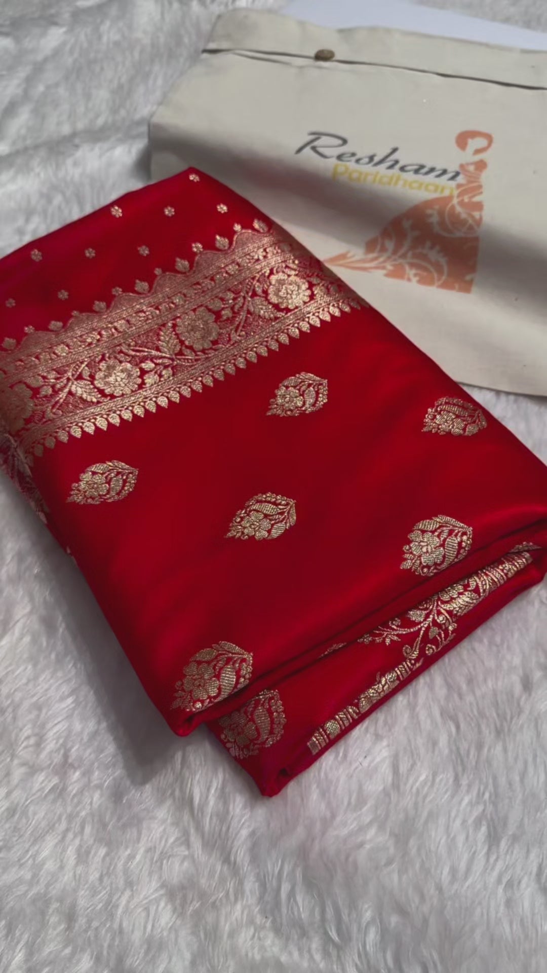 Banarasi satin saree with golden weaving