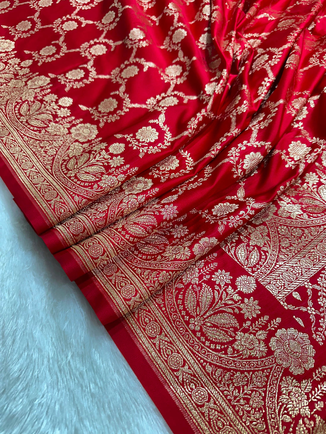 Red banarasi silk blend with satin