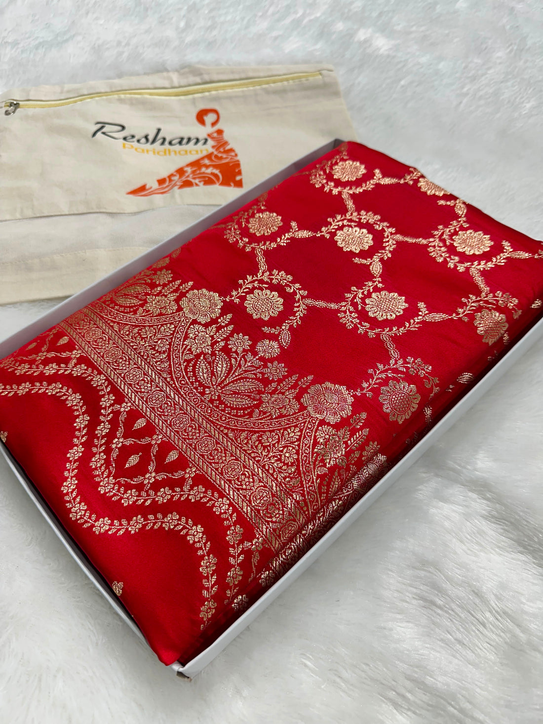 Red banarasi silk blend with satin